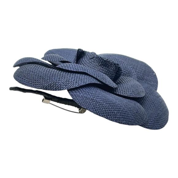 CHANEL Camellia Brooch Corsage Navy Organza W/ Box - Picture 6 of 9